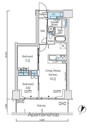 ロイヤルパークス赤羽ノース[2LDK/55.1m2]の間取図