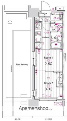 東京都江東区東陽３丁目[2K/25.43m2]の間取図