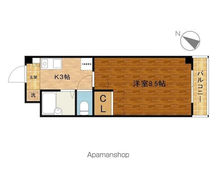 メゾンクレール[1K/25.5m2]の間取図