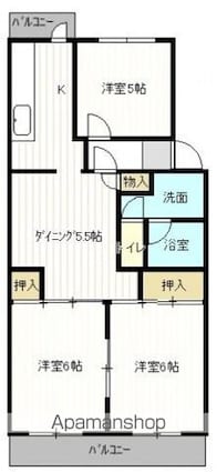 鈴が峰第５団地２号棟[3K/63.73m2]の間取図