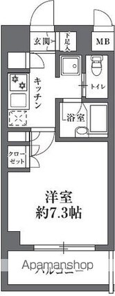 東京都世田谷区駒沢４丁目[1K/25.07m2]の間取図