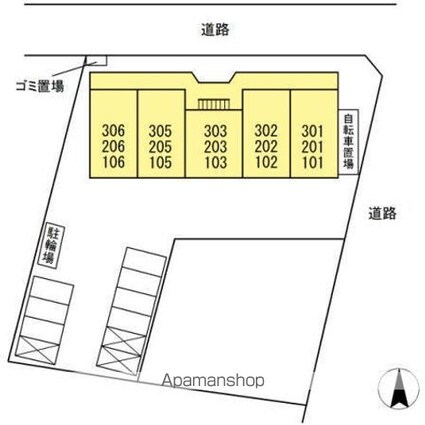 東京都小金井市東町５丁目[3DK/56.43m2]の配置図