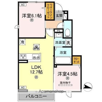 フォーゲルセレーノ　Ｂ棟[2LDK/51.57m2]の間取図