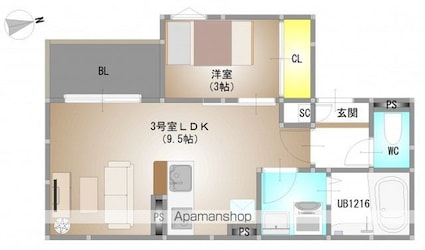岡山県岡山市南区新保[1LDK/30.9m2]の間取図