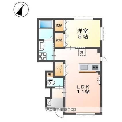 パレス北野[1LDK/40.59m2]の間取図