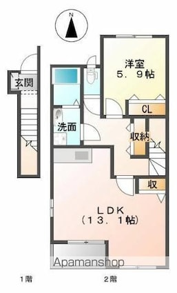 ヴェルジェⅡ　[1LDK/53.82m2]の間取図