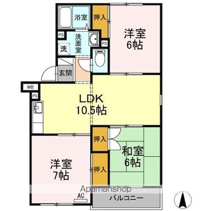 ホワイトヒルズ山陽　Ｂ棟[3LDK/66.81m2]の間取図