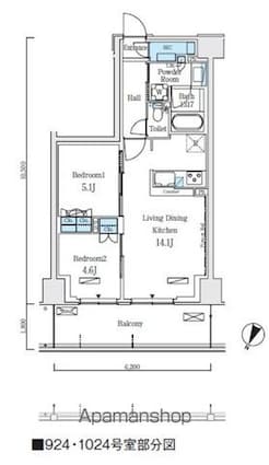 ロイヤルパークス赤羽ノース[2LDK/55.1m2]の間取図