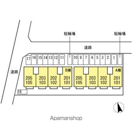 屋島ハイツ　Ｂ棟[2DK/46.4m2]の配置図