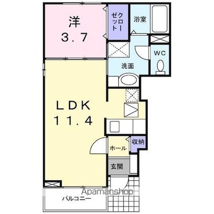香川県高松市東山崎町[1LDK/37.13m2]の間取図