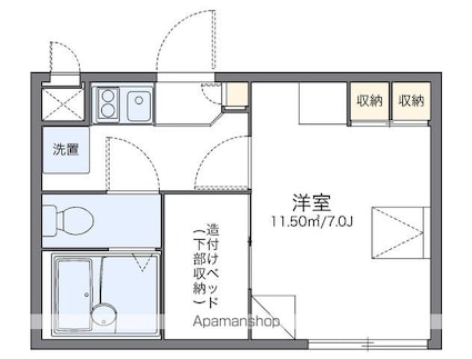 レオパレスエミオン[1K/19.87m2]の間取図