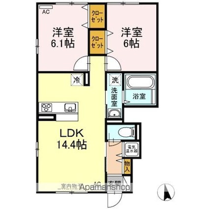 アリエッタ　Ａ[2LDK/58.61m2]の間取図