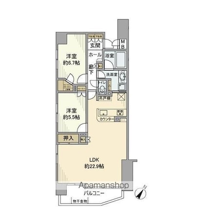 サンクレイドル千葉登戸スカイレジデンス[2LDK/76.07m2]の間取図
