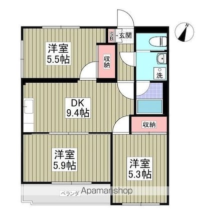 第２フェニックス[3DK/53.8m2]の間取図