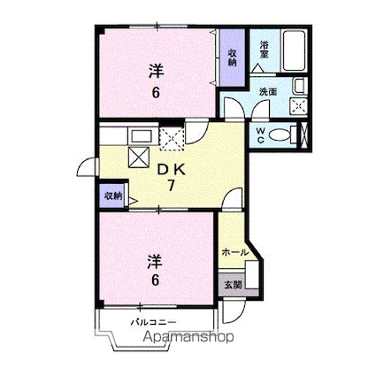 シェーヌ明神[2DK/44.34m2]の間取図