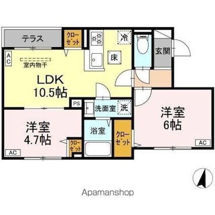 東京都中野区若宮１丁目[2LDK/48.02m2]の間取図