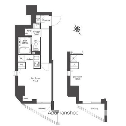 東京都江東区牡丹１丁目[1R/25.74m2]の間取図