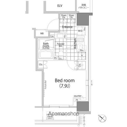 パークハビオ赤坂タワー[1K/27.22m2]の間取図