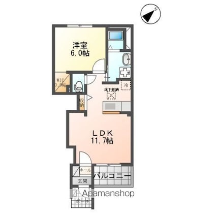 宮城県仙台市青葉区郷六字針金[1LDK/40.35m2]の間取図