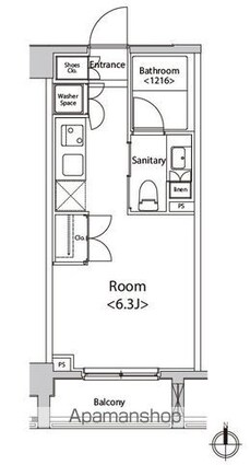 カスタリア菊川[1R/23.07m2]の間取図