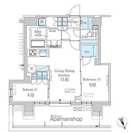 パークアクシス駒込ＨＩＬＬＴＯＰ[2LDK/55.25m2]の間取図