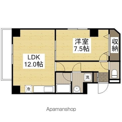 岡山県岡山市北区大供２丁目[1LDK/44.33m2]の間取図