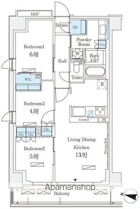 ロイヤルパークス赤羽サウス[3LDK/65.1m2]の間取図