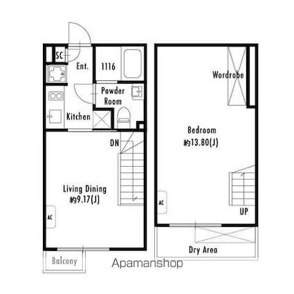 プライマル下北沢代沢[1LDK/47.75m2]の間取図