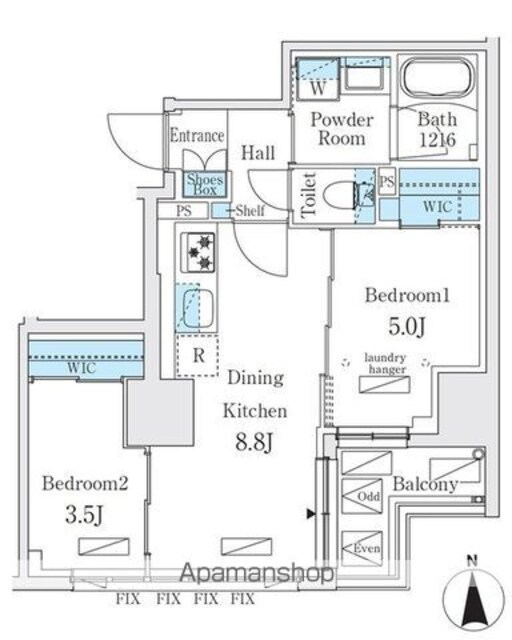 ジオエント秋葉原[2DK/41.48m2]の間取図