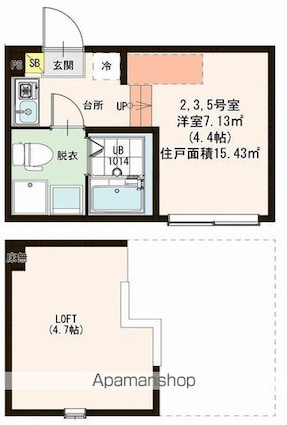 ハーモニーテラス三園Ａ[1R/15.43m2]の間取図