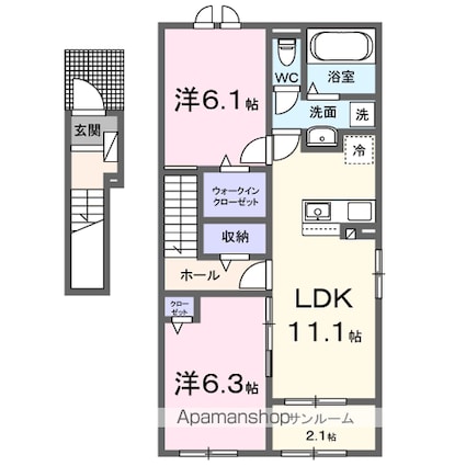 カレント　柳原Ｂ[2LDK/62.05m2]の間取図