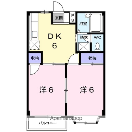 サンクス筑摩野[2DK/39.74m2]の間取図