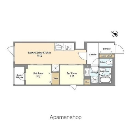 グランカーサ千駄木[2LDK/40.64m2]の間取図