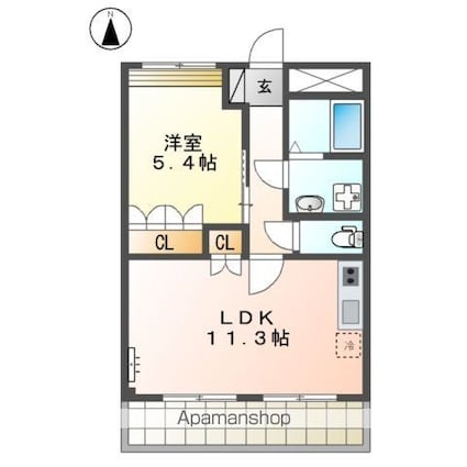 ハイツルーエン[1LDK/41.04m2]の間取図