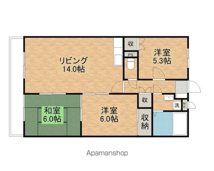 アウスレーゼⅡ[3LDK/69.55m2]の間取図