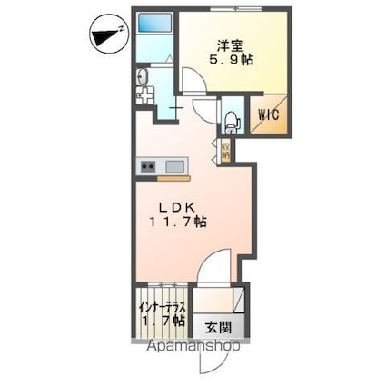 ピアチェーレ（Ｐｉａｃｅｒｅ）[1LDK/43.24m2]の間取図