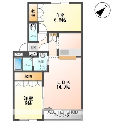 プランドールヒルズ弐号館[2LDK/57.85m2]の間取図