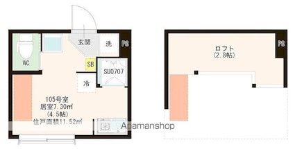 ハーモニーテラス江原町Ⅲ[1R/11.52m2]の間取図