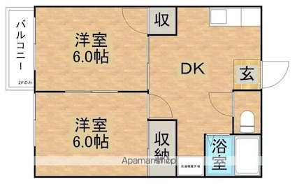 時庭ハイツ３[2DK/39.47m2]の間取図