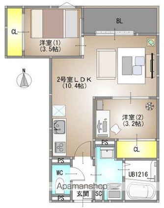 仮称）ＲＥＧＡＬＥＳＴ　広瀬町[2LDK/40.51m2]の間取図