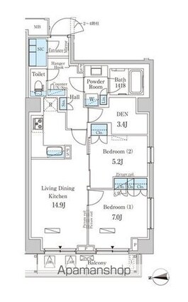 パークアクシス市谷加賀町[2SLDK/70.14m2]の間取図