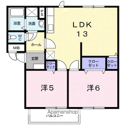 ニューエルディム横山Ａ[2LDK/55m2]の間取図