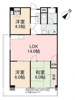 香川県高松市室新町[3LDK/66.15m2]の間取図