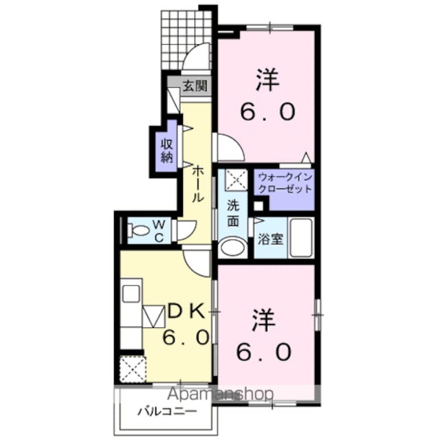 サンハウス　Ｔ・Ｋ[2DK/45.02m2]の間取図