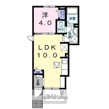 カリーノＦ[1LDK/32.44m2]の間取図