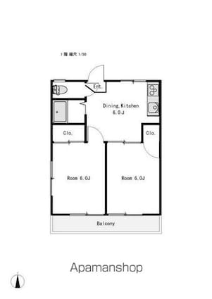 ラポール室町[2DK/36.3m2]の間取図