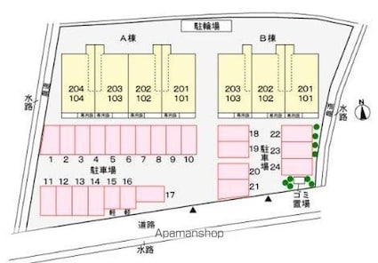 オーブリーアサノＢ[2DK/54.76m2]の配置図