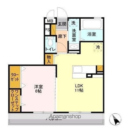 プリモフィオーレ[1LDK/43.26m2]の間取図