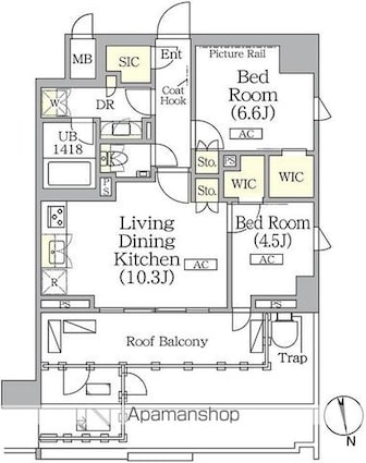 ザ・パークハビオ神楽坂レジデンスＳｏｕｔｈ[2LDK/53.7m2]の間取図