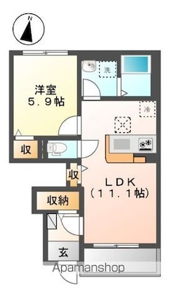 レジデンス少納言[1LDK/41.6m2]の間取図